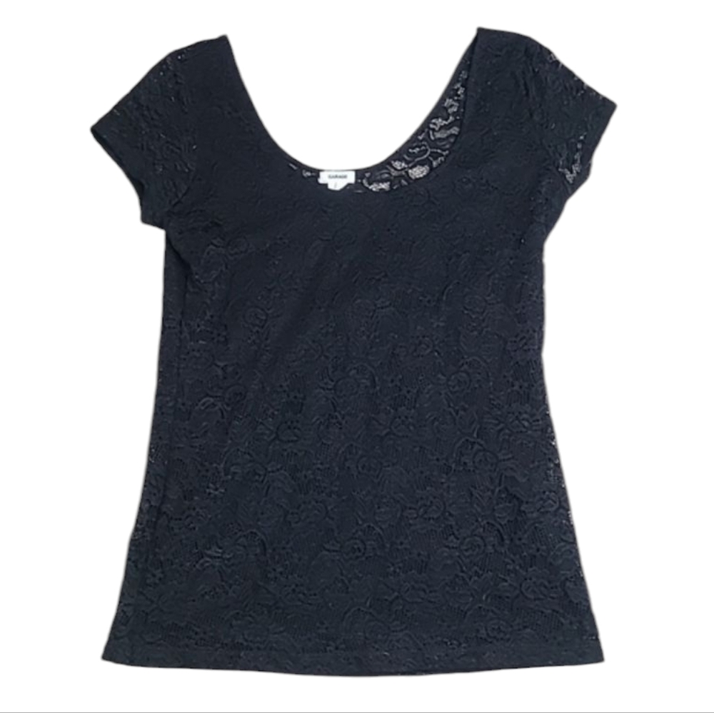 Garage Black Lace Overlay Short Sleeve Top